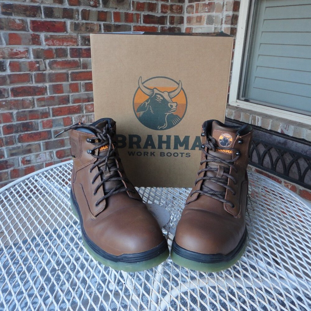 BRAHMA Men's "Combustion" Steel Toe Work Boots Brown Faux Leather Size 13